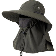 Unisex Fischerhut mit breiter Krempe, UV-Schutz 50+, Gesichtsschutz und Nackenschutz, Armeegrün, für Outdoor und Sonnenschutz