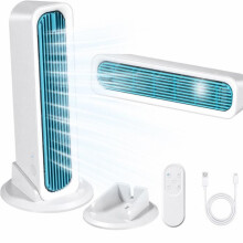 Ventilatore a torre portatile senza pale 2 in 1 con telecomando, batteria ricaricabile da 4000 mAh, 3 velocità e oscillazione automatica, ventila