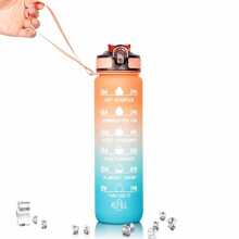 1000ml Frosted Gradient Plastic Sports Water Bottle with Straw, Stylish Leak-Resistant Design for Students and Outdoor Activities, Orange Bl