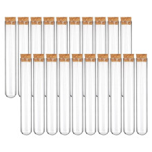Verpakking van 20 plastic reageerbuisjes met kurken stoppers, 12 mm x 75 mm, transparante minibuisjes voor bloemen, vloeistoffen, kruiden en
