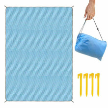 Beach Blanket 200 x 150 cm Sandproof Mat with Four Stakes, Yellow Polyester Fiber Beach Mat with Waterproof Coating