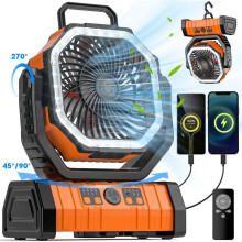 Ventilatore da tavolo a batteria USB per campeggio, con luce a LED, timer, power bank, 4 velocità, gancio e telecomando, ventilatore da tenda per