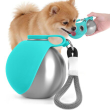 Draagbare drinkfles voor honden, 285 ml, gemaakt van 304 roestvrij staal met een opvouwbare siliconen kom, lekvrije reisdrinkdispenser voor