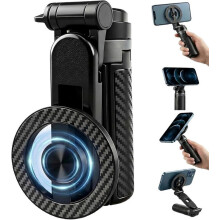 Treppiede per smartphone magnetico 4 in 1 con telecomando Bluetooth, bastone per selfie nero, supporto pieghevole e stabile