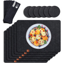 wasbare vilten placemats en vilten onderzetters met bestekvakjes, duurzame tafelset voor de eetkamer