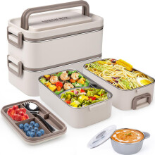 Lunchbox, 2 liter, roestvrij staal, dubbelwandig, geïsoleerd, lekvrij, met bestek en soepkom, voor werk, school en buitenactiviteiten.