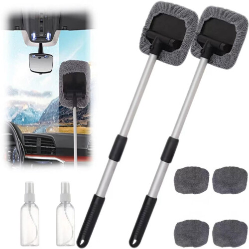 Magnetic Windshield Cleaner with Extendable Handle and 2
