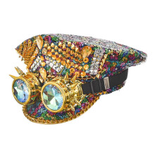 (color) Gold Diamonds Gothic Punk Rock Hat Halloween Costume Accessories Nightclub Party Luxury Cosplay Props Performance Stage Silver