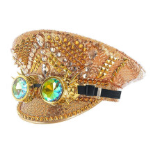 (Gold) Gold Diamonds Gothic Punk Rock Hat Halloween Costume Accessories Nightclub Party Luxury Cosplay Props Performance Stage Silver