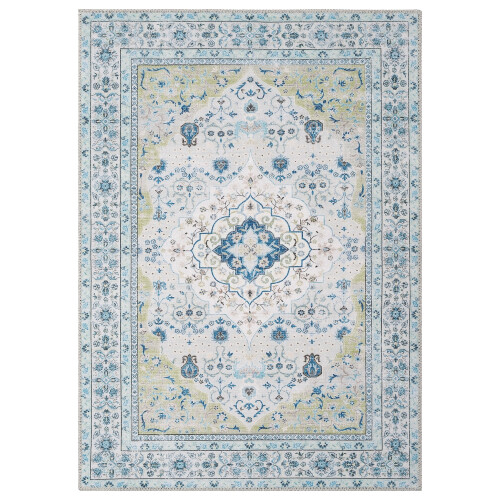 Boho Area Rug Blue 4 x 6 ft Machine Washable Non-Slip 1