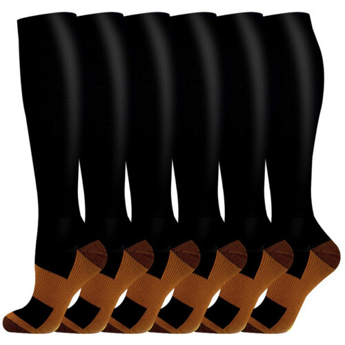 Calze a compressione, 6 paia di calze lunghe a compressione per uomo e donna (calze sportive e da viaggio, comode ed elastiche). Ideali per