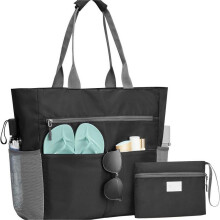 Large XXL beach bag with zipper (waterproof & foldable beach bag, shopper / travel bag / beach tote bag with multiple pockets), for women, b