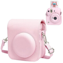Kameralaukku, joka on yhteensopiva Instax Mini 12 -pikakameroiden kanssa (pehmeästä keinonahasta valmistettu pikakamera olkahihnalla)