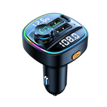 Sigarettenaansteker splitter Bluetooth 5.0 FM-zender voor autolader USB-autozender (krachtige dubbele microfoons met ruisonderdrukking en ba