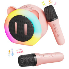 Mini machine de karaoké Bluetooth avec 2 microphones sans fil (avec effets de changement de voix et lumière LED), enceinte Bluetooth portabl