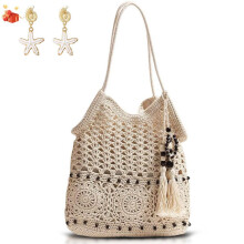 Women's Straw Beach Bag, Bohemian Straw Shoulder Bag (1-piece, shoulder bag, beach handbag), handmade, woven, fashionable, braided beach bag