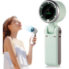 Ventilador turbo portátil, 5 velocidades de viento, USB-C y correa de transporte, 3 en 1: de mano, de cuello y de mesa, para viajes, oficina