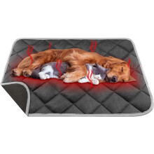 Selbstheizende Hundematte 90 x 60 cm, waschbar, wasserdicht, faltbar, kabellose Heizmatte für Haustiere, Grau
