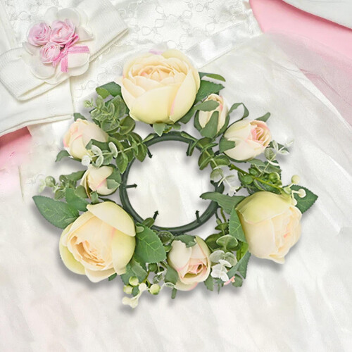 Artificial Green Rose Wreath Candle Holder 12-inch 2