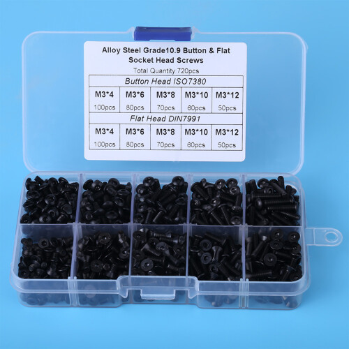 M3 Black Alloy Steel Flat Head Hex Socket Screws 4-12mm 2