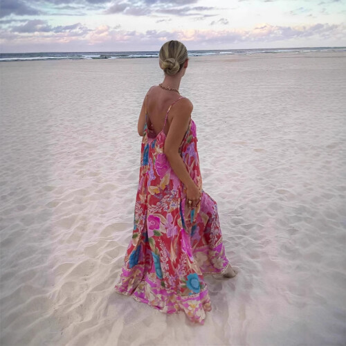(Red, S) Robe de vacances ample à bretelles imprimées GY26007 2