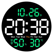 Digitale Wanduhr mit Fernbedienung, LED-Uhr mit 10-stufiger Helligkeitsregelung, automatischer Dimmfunktion, Wandkalender und T