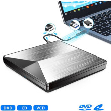 Tragbares externes CD/DVD-Laufwerk, USB 3.0 und Typ-C DVD/CD-Brenner, optisches Laufwerk für schnelle Datenübertragung für Laptop und Deskto