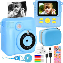 Sofortbildkamera für Kinder, 1080P-Digitalkamera mit 2,4-Zoll-Bildschirm, Thermopapier, 32-GB-TF-Karte und Farbstiften