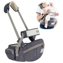 Babytragesitz, hoch, grau, Hüftsitz mit Schultergurt und Sicherheitsgurt, 5 cm Schaumstoffpolsterung, atmungsaktiv, leicht