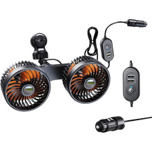 Ventilador portátil para coche 12 V/24 V, doble cabezal para asiento trasero y pasajero, con giro de 360 grados, ventilador para encendedor, vent
