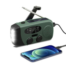 Solarbetriebenes Kurbelradio mit LED-Taschenlampe, AM/FM-Radio mit Wetter- und Notfallfunktion, 2000-mAh-Akku und Handkurbelgenerator