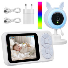 Babyphone mit Kamera und 3,5-Zoll-IPS-Display, Nachtsicht, VOX, Gegensprechfunktion, Temperaturüberwachung und Schlafliedern