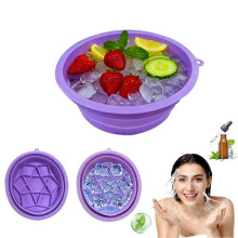 (Jelly blue) Face Care Ice Facial Basin Portable Folding Silicone Ice Grid Cold Therapy Washbasin Home Spa Cold Water Basin
