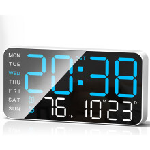 9,5 inch digitale wandklok, LED-wekker met grote cijfers, datum, temperatuur, zomertijd, 5 helderheidsniveaus L