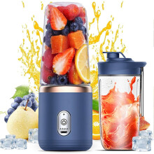 Draagbare smoothie maker, 400 ml elektrische blender, USB oplaadbaar, met 2 mengbekers, blauw