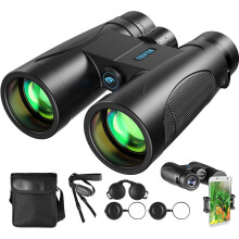 12x42 HD-verrekijker voor volwassenen, compacte waterdichte verrekijker met grote objectieflens en heldere optiek voor vogelobservatie.
