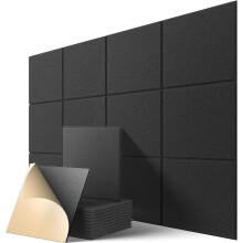 Verpakking van 12 zelfklevende akoestische panelen, wandpanelen met hoge dichtheid, 30 x 30 cm, zwarte geluidsisolerende schuimtegels