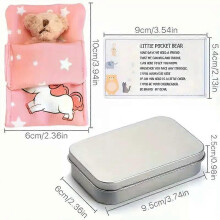 (A Blue) Mini Plush Bear Box Tiny Pocket Ornament Pouch Tin for Showers Birthdays Special Occasions