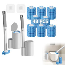 Wegwerp toiletborstel met 48 vervangende reinigingssponsjes, toiletreiniger voor wastafels, badkuipen, dweilen en zwembaden, blauw