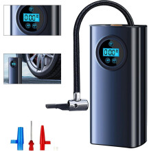 Bomba de aire inalámbrica, inflador de neumáticos con pantalla LCD y 3 adaptadores de boquilla para coche, moto, bicicleta y baloncesto.