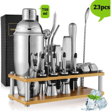 Juego de coctelera de acero inoxidable de 750 ml con utensilios para preparar martinis y libro de recetas de cócteles para el bar de casa.