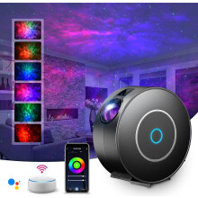 Proyector LED de cielo estrellado, proyector WiFi con atenuación RGB, control por voz, galaxia 3D, negro.