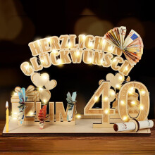 Regalo de madera con forma de dinero para el 40 cumpleaños con luces LED, regalo de cumpleaños para hombres y mujeres, decoración para fiest