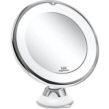 Espejo cosmético con luz LED, aumento de 10x, ventosa potente, espejo de afeitado, giro de 360 grados para el hogar y los viajes.