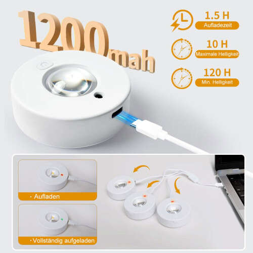 3 Pack Under Cabinet LED Light, USB Rechargeable, Dimmable with 3 Color Temperatures, Touch and Remote Control, Magnetic 2