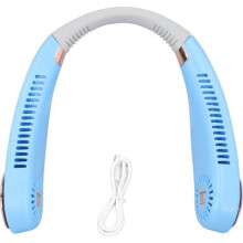 Ventilador de cuello portátil sin aspas, ligero y recargable, ideal para deportes y actividades al aire libre, con luz multicolor.
