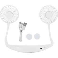 Ventilador de cuello portátil recargable para deportes, aromaterapia, luz LED, plegable, blanco.