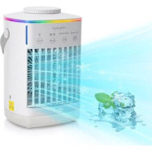 Enfriador de aire evaporativo portátil 3 en 1 con humidificador y temporizador, ventilador de escritorio LED blanco de 4 velocidades para el