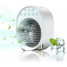 Aire acondicionado portátil 4 en 1, ventilador silencioso, refrigeración por evaporación, batería de 3600 mAh para espacios pequeños.
