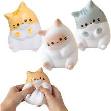 Set de 3 pelotas antiestrés con forma de gato, juguete sensorial de silicona suave para niños y adultos, regalo relajante y adorable.